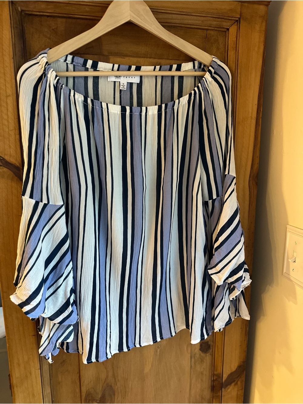 Striped Boho Off-Shoulder Blouse in Blue & White Small